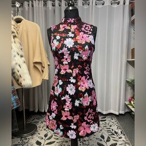 Fate Black and Pink Floral Mini Dress